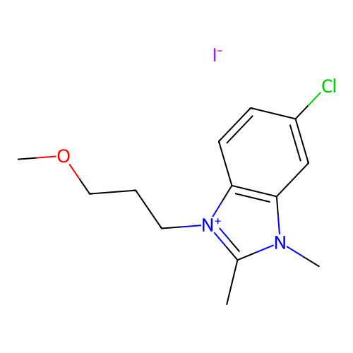 5-chloro-1-(3-methoxypropyl)-2,3-dimethyl-1H-benzo[d]imidazol-3-ium iodide structure