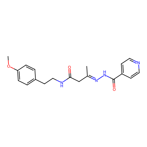 (3E)-N-[2-(4-methoxyphenyl)ethyl]-3-[2-(pyridin-4-ylcarbonyl)hydrazinylidene]butanamide structure