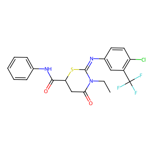(2Z)-2-{[4-chloro-3-(trifluoromethyl)phenyl]imino}-3-ethyl-4-oxo-N-phenyl-1,3-thiazinane-6-carboxamide structure