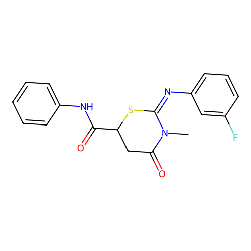 (2Z)-2-[(3-fluorophenyl)imino]-3-methyl-4-oxo-N-phenyl-1,3-thiazinane-6-carboxamide structure