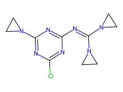 1,1-bis(aziridin-1-yl)-N-[4-(aziridin-1-yl)-6-chloro-1,3,5-triazin-2-yl]methanimine structure