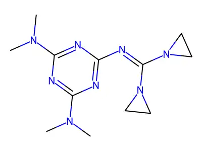 6-[bis(aziridin-1-yl)methylideneamino]-2-N,2-N,4-N,4-N-tetramethyl-1,3,5-triazine-2,4-diamine structure