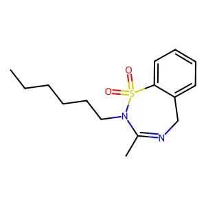1,2,4-Benzothiadiazepine, 2,5-dihydro-2-hexyl-3-methyl-, 1,1-dioxide structure