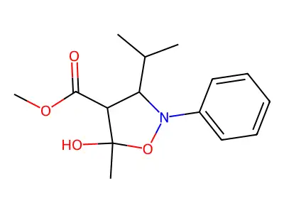 Methyl 5-hydroxy-5-methyl-2-phenyl-3-propan-2-yl-1,2-oxazolidine-4-carboxylate structure