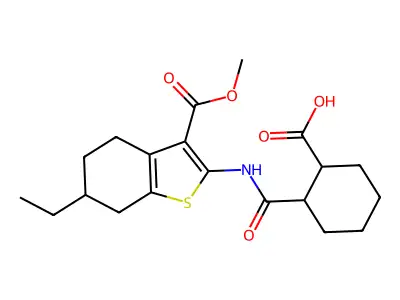 benzo[b]thiophene-3-carboxylic acid, 2-[[(2-carboxycyclohexyl)carbonyl]amino]-6-ethyl-4,5,6,7-tetrahydro-, 3-methyl ester structure