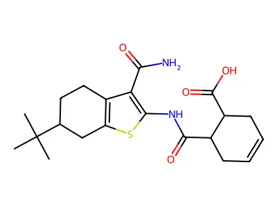 6-[(6-tert-butyl-3-carbamoyl-4,5,6,7-tetrahydro-1-benzothiophen-2-yl)carbamoyl]cyclohex-3-ene-1-carboxylic acid structure
