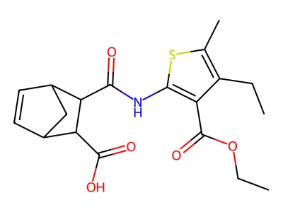 3-({[3-(ethoxycarbonyl)-4-ethyl-5-methyl-2-thienyl]amino}carbonyl)bicyclo[2.2.1]hept-5-ene-2-carboxylic acid structure