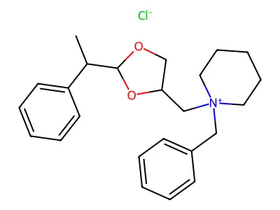 1-Benzyl-1-((2-(1-phenylethyl)-1,3-dioxolan-4-yl)methyl)piperidin-1-ium chloride structure