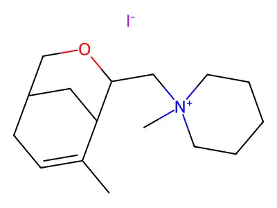 1-methyl-1-[(6-methyl-3-oxabicyclo[3.3.1]non-6-en-4-yl)methyl]piperidin-1-ium iodide structure
