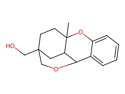 (4a-methyl-2,3,4,4a,9,9a-hexahydro-1H-9,2-(epoxymethano)xanthen-2-yl)methanol structure