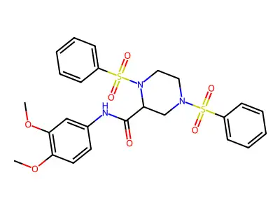 1,4-bis(benzenesulfonyl)-N-(3,4-dimethoxyphenyl)piperazine-2-carboxamide structure