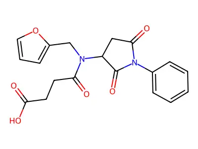 4-[(2,5-dioxo-1-phenylpyrrolidin-3-yl)(furan-2-ylmethyl)amino]-4-oxobutanoic acid structure