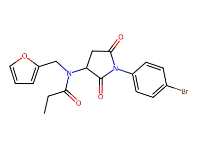 N-[1-(4-bromophenyl)-2,5-dioxopyrrolidin-3-yl]-N-(furan-2-ylmethyl)propanamide structure