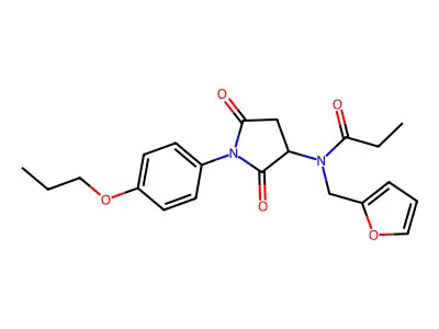 N-[2,5-dioxo-1-(4-propoxyphenyl)pyrrolidin-3-yl]-N-(furan-2-ylmethyl)propanamide structure