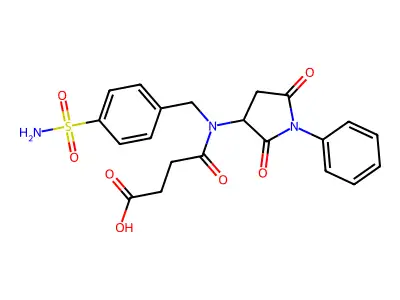 4-[(2,5-dioxo-1-phenylpyrrolidin-3-yl)(4-sulfamoylbenzyl)amino]-4-oxobutanoic acid structure