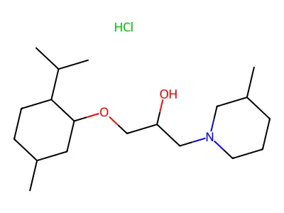 1-((2-isopropyl-5-methylcyclohexyl)oxy)-3-(3-methylpiperidin-1-yl)propan-2-ol hydrochloride structure