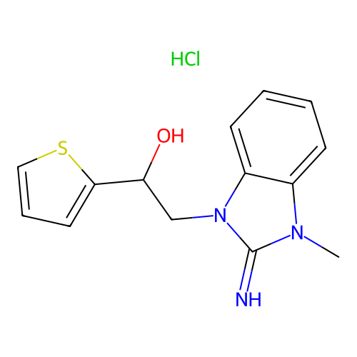2-(2-imino-3-methyl-2,3-dihydro-1H-benzo[d]imidazol-1-yl)-1-(thiophen-2-yl)ethanol hydrochloride structure
