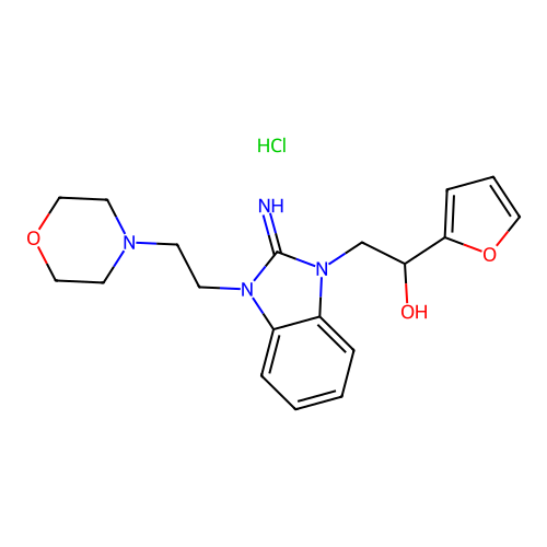 1-(furan-2-yl)-2-(2-imino-3-(2-morpholinoethyl)-2,3-dihydro-1H-benzo[d]imidazol-1-yl)ethanol hydrochloride structure