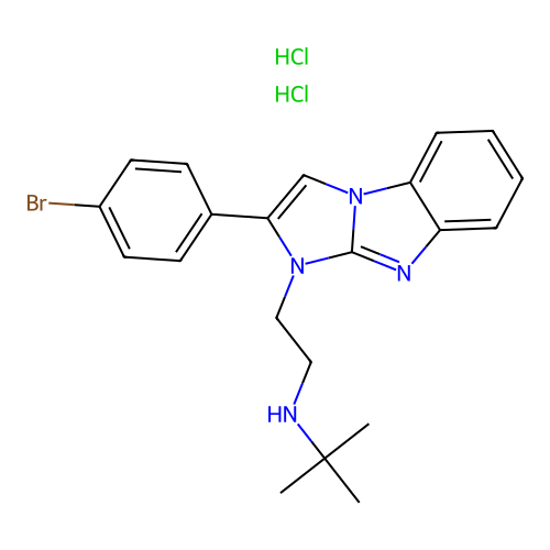 N-(2-(2-(4-bromophenyl)-1H-benzo[d]imidazo[1,2-a]imidazol-1-yl)ethyl)-2-methylpropan-2-amine dihydrochloride structure