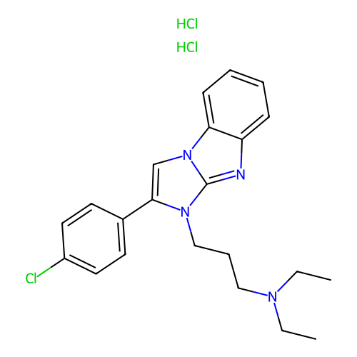 3-(2-(4-chlorophenyl)-1H-benzo[d]imidazo[1,2-a]imidazol-1-yl)-N,N-diethylpropan-1-amine dihydrochloride structure