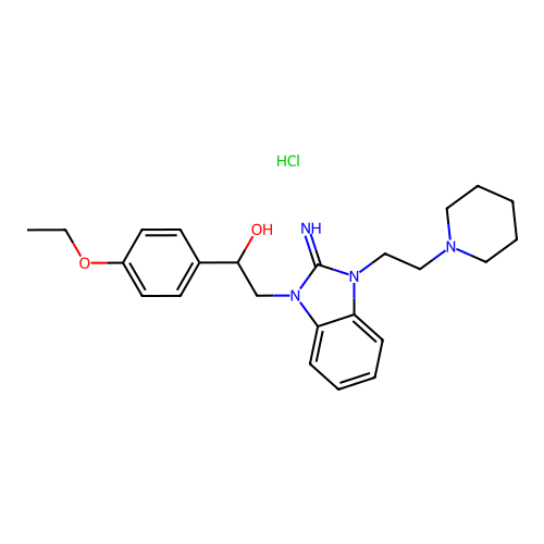 1-(4-ethoxyphenyl)-2-(2-imino-3-(2-(piperidin-1-yl)ethyl)-2,3-dihydro-1H-benzo[d]imidazol-1-yl)ethanol hydrochloride structure