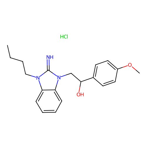 2-(3-butyl-2-imino-2,3-dihydro-1H-benzo[d]imidazol-1-yl)-1-(4-methoxyphenyl)ethanol hydrochloride structure