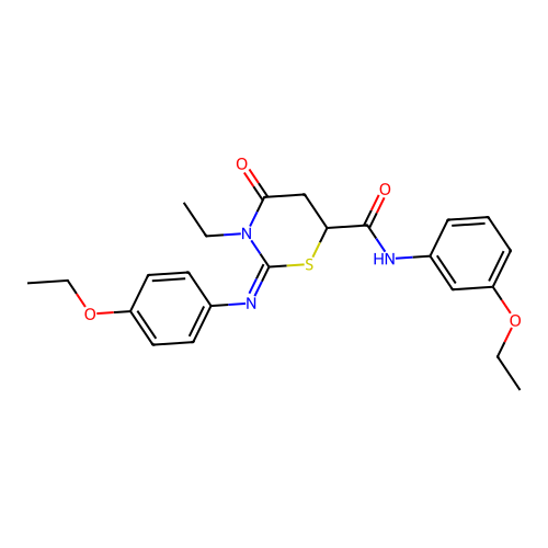 (2Z)-N-(3-ethoxyphenyl)-2-[(4-ethoxyphenyl)imino]-3-ethyl-4-oxo-1,3-thiazinane-6-carboxamide structure