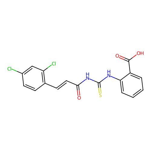 2-[3-(2,4-Dichlorophenyl)prop-2-enoylcarbamothioylamino]benzoic acid structure