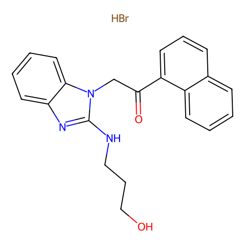 2-[2-(3-hydroxypropylamino)benzimidazol-1-yl]-1-naphthalen-1-ylethanone hydrobromide structure