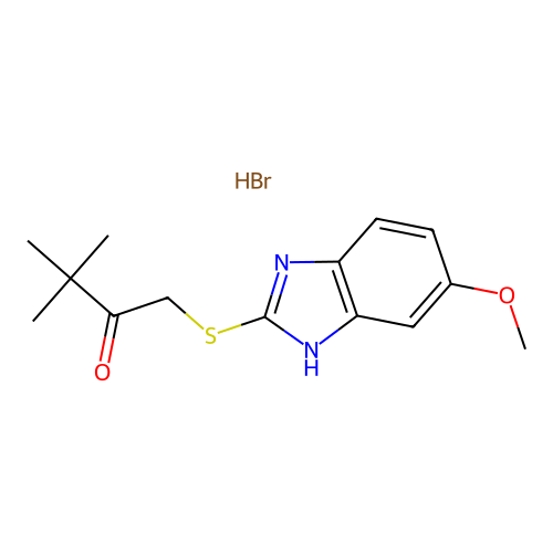 1-((5-methoxy-1H-benzo[d]imidazol-2-yl)thio)-3,3-dimethylbutan-2-one hydrobromide structure