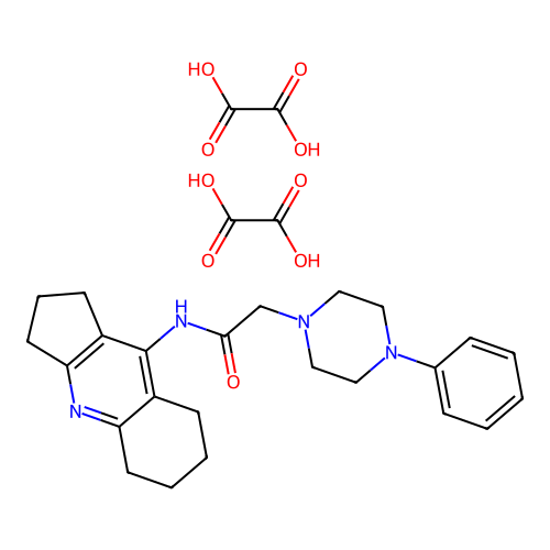 N-(2,3,5,6,7,8-hexahydro-1H-cyclopenta[b]quinolin-9-yl)-2-(4-phenylpiperazin-1-yl)acetamide dioxalate structure