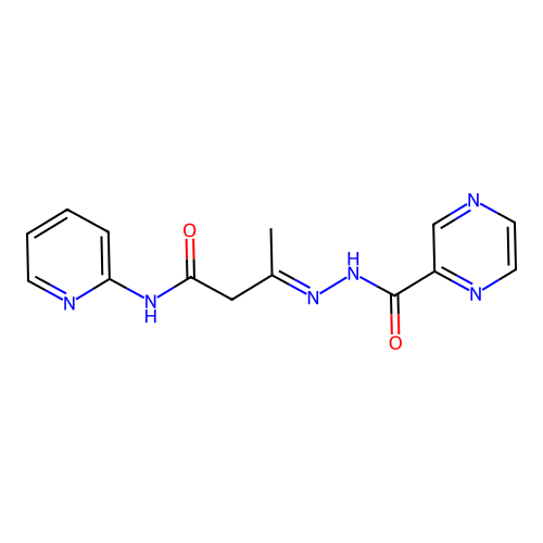 3-[(Pyrazine-2-carbonyl)-hydrazono]-N-pyridin-2-yl-butyramide structure