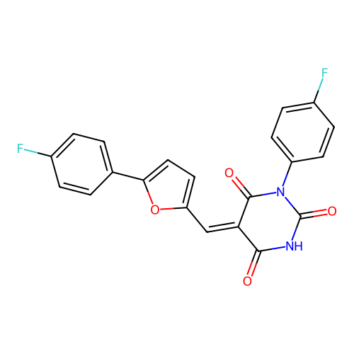 (5Z)-1-(4-fluorophenyl)-5-[[5-(4-fluorophenyl)furan-2-yl]methylidene]-1,3-diazinane-2,4,6-trione structure