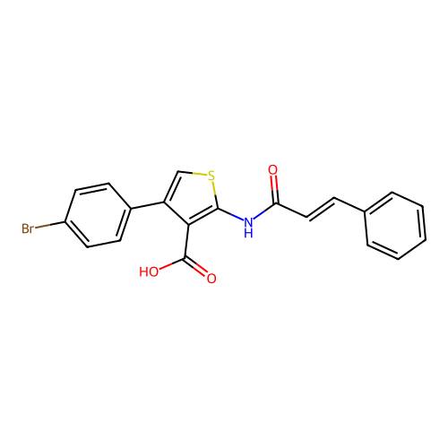 4-(4-bromophenyl)-2-cinnamamidothiophene-3-carboxylic acid structure