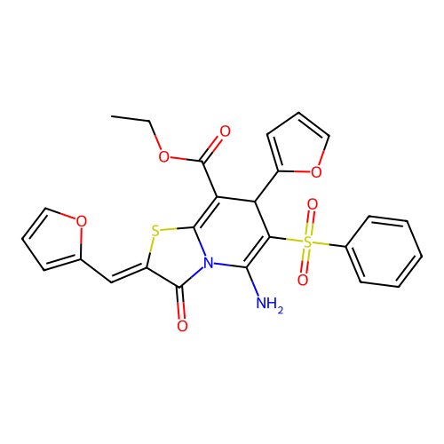 (Z)-ethyl 5-amino-7-(furan-2-yl)-2-(furan-2-ylmethylene)-3-oxo-6-(phenylsulfonyl)-3,7-dihydro-2H-thiazolo[3,2-a]pyridine-8-carboxylate structure