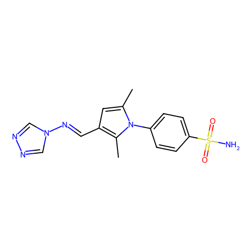 4-{2,5-dimethyl-3-[(E)-(4H-1,2,4-triazol-4-ylimino)methyl]-1H-pyrrol-1-yl}benzenesulfonamide structure
