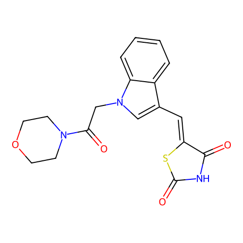 (5Z)-5-({1-[2-(morpholin-4-yl)-2-oxoethyl]-1H-indol-3-yl}methylidene)-1,3-thiazolidine-2,4-dione structure