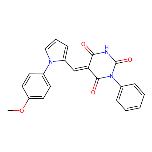 (5E)-5-{[1-(4-methoxyphenyl)-1H-pyrrol-2-yl]methylidene}-1-phenylpyrimidine-2,4,6(1H,3H,5H)-trione structure