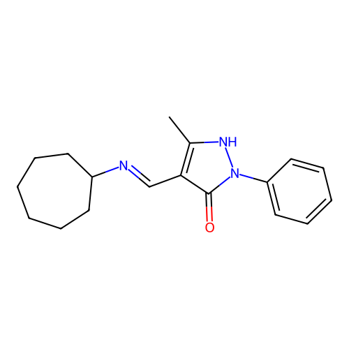 4-[(cycloheptylamino)methylene]-5-methyl-2-phenyl-2,4-dihydro-3H-pyrazol-3-one structure