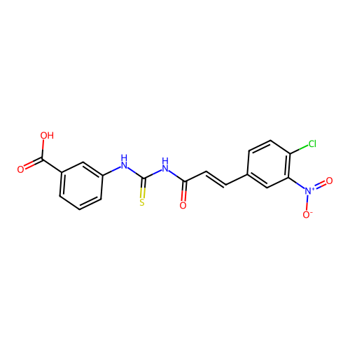 3-[3-(4-Chloro-3-nitrophenyl)prop-2-enoylcarbamothioylamino]benzoic acid structure