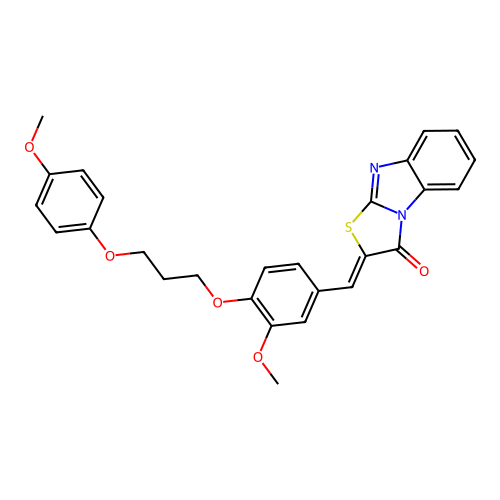 (Z)-2-(3-methoxy-4-(3-(4-methoxyphenoxy)propoxy)benzylidene)benzo[4,5]imidazo[2,1-b]thiazol-3(2H)-one structure