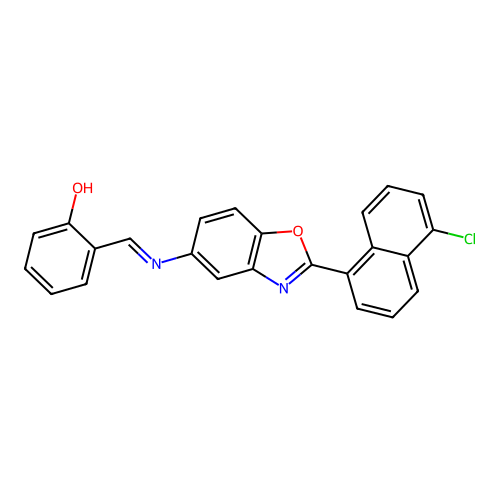 2-[(E)-{[2-(5-chloronaphthalen-1-yl)-1,3-benzoxazol-5-yl]imino}methyl]phenol structure