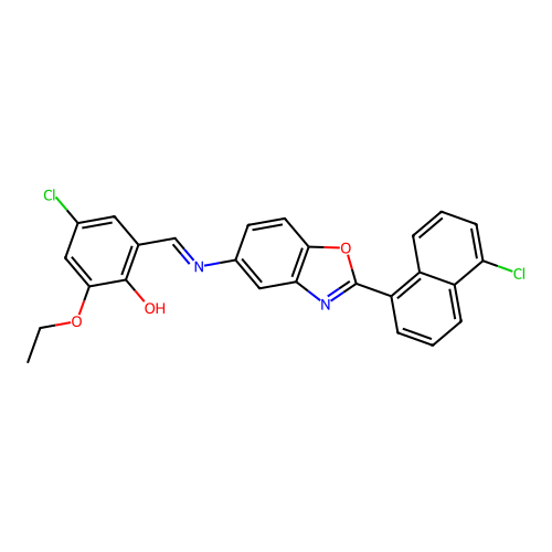 (6E)-4-chloro-6-[[[2-(5-chloronaphthalen-1-yl)-1,3-benzoxazol-5-yl]amino]methylidene]-2-ethoxycyclohexa-2,4-dien-1-one structure