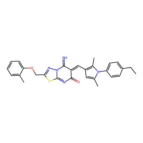 (Z)-6-((1-(4-ethylphenyl)-2,5-dimethyl-1H-pyrrol-3-yl)methylene)-5-imino-2-((o-tolyloxy)methyl)-5H-[1,3,4]thiadiazolo[3,2-a]pyrimidin-7(6H)-one structure