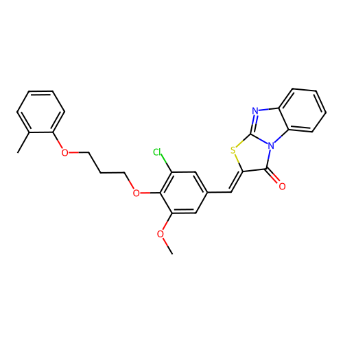 (Z)-2-(3-chloro-5-methoxy-4-(3-(o-tolyloxy)propoxy)benzylidene)benzo[4,5]imidazo[2,1-b]thiazol-3(2H)-one structure
