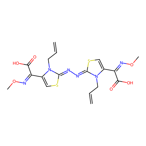 (2Z,2'Z)-2,2'-{(1Z,2Z)-hydrazine-1,2-diylidenebis[(2Z)-3-(prop-2-en-1-yl)-1,3-thiazol-4-yl-2-ylidene]}bis[(methoxyimino)ethanoic acid] structure