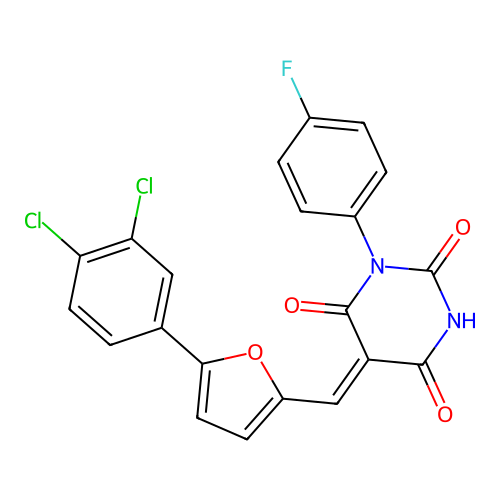 (5Z)-5-[[5-(3,4-dichlorophenyl)furan-2-yl]methylidene]-1-(4-fluorophenyl)-1,3-diazinane-2,4,6-trione structure