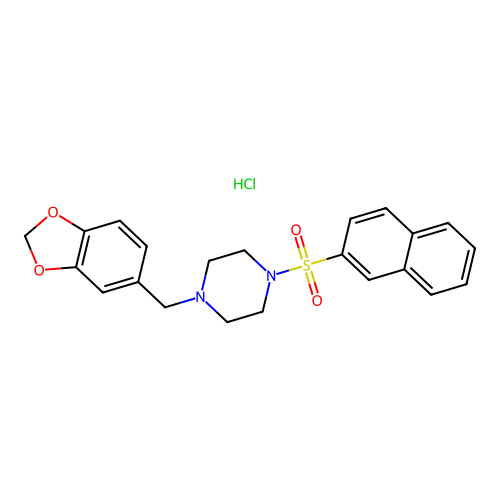 1-(benzo[d][1,3]dioxol-5-ylmethyl)-4-(naphthalen-2-ylsulfonyl)piperazine hydrochloride structure