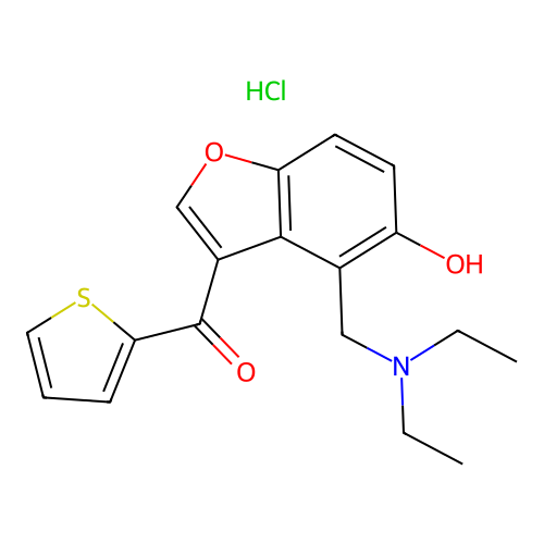(4-((diethylamino)methyl)-5-hydroxybenzofuran-3-yl)(thiophen-2-yl)methanone hydrochloride structure