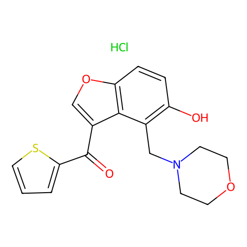 (5-hydroxy-4-(morpholinomethyl)benzofuran-3-yl)(thiophen-2-yl)methanone hydrochloride structure
